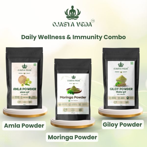 Ojasya Veda Daily Wellness and Immunity Combo - (Amla Powder + Moringa Powder + Giloy Powder) - 3*100gm